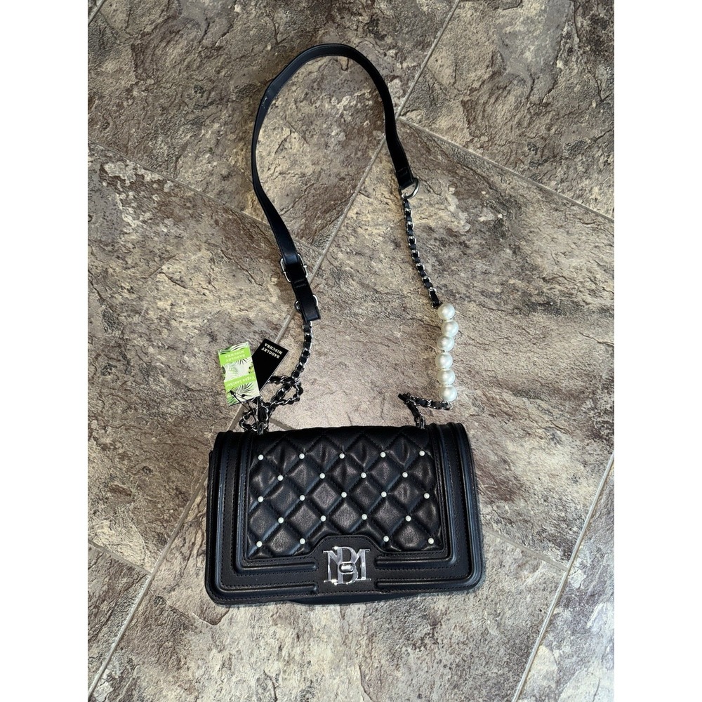 NWT Badgley Mischka letter lock‎ Crossbody with Bomber & Pearls on cover